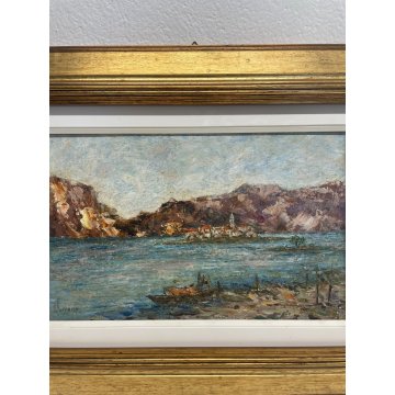 QUADRO DIPINTO OLIO TAVOLA Luigi Ferraris LAGO MAGGIORE ISOLA PESCATORI 1982