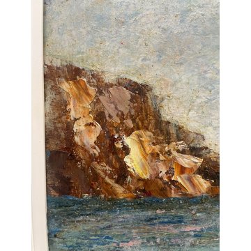 QUADRO DIPINTO OLIO TAVOLA Luigi Ferraris LAGO MAGGIORE ISOLA PESCATORI 1982