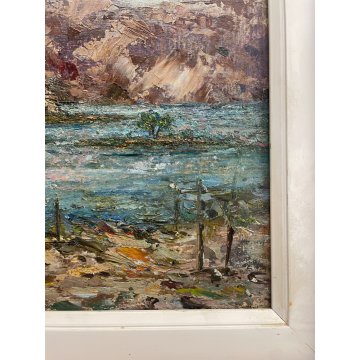 QUADRO DIPINTO OLIO TAVOLA Luigi Ferraris LAGO MAGGIORE ISOLA PESCATORI 1982