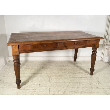 ANTICO TAVOLO PRANZO RETTANGOLARE LEGNO ABETE PIOPPO 2 CASSETTI TABLE SALA 1800