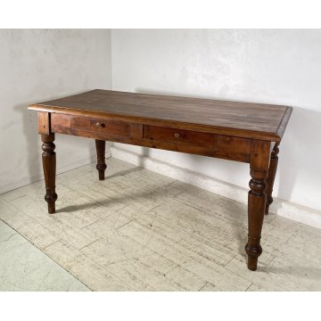 ANTICO TAVOLO PRANZO RETTANGOLARE LEGNO ABETE PIOPPO 2 CASSETTI TABLE SALA 1800