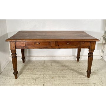 ANTICO TAVOLO PRANZO RETTANGOLARE LEGNO ABETE PIOPPO 2 CASSETTI TABLE SALA 1800