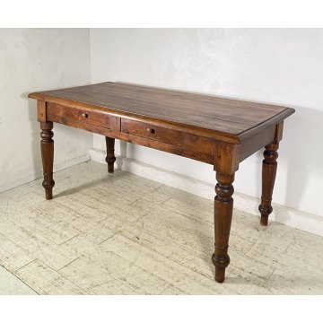 ANTICO TAVOLO PRANZO RETTANGOLARE LEGNO ABETE PIOPPO 2 CASSETTI TABLE SALA 1800