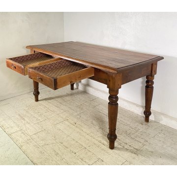 ANTICO TAVOLO PRANZO RETTANGOLARE LEGNO ABETE PIOPPO 2 CASSETTI TABLE SALA 1800