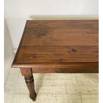 ANTICO TAVOLO PRANZO RETTANGOLARE LEGNO ABETE PIOPPO 2 CASSETTI TABLE SALA 1800