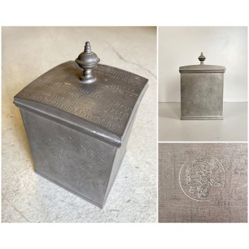 ANTICA SCATOLA PELTRO COPERCHIO DECORO INCISO POESIA SCENE RURALI GERMANY '30