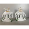 COPPIA STATUINA PORCELLANA POLICROMA NOBILE CAVALIERE DAMA CAVALLO 4948 GERMANY