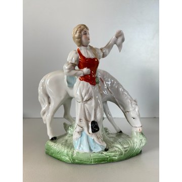 COPPIA STATUINA PORCELLANA POLICROMA NOBILE CAVALIERE DAMA CAVALLO 4948 GERMANY