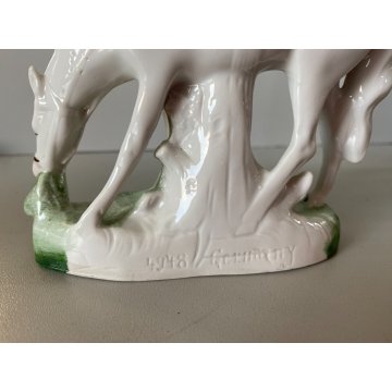COPPIA STATUINA PORCELLANA POLICROMA NOBILE CAVALIERE DAMA CAVALLO 4948 GERMANY