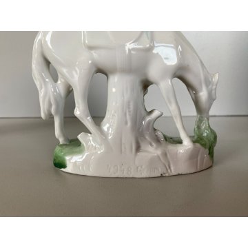 COPPIA STATUINA PORCELLANA POLICROMA NOBILE CAVALIERE DAMA CAVALLO 4948 GERMANY