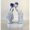 STATUINA PORCELLANA BIANCA BLU Delft HOLLAND GIOVANE COPPIA BACIO KISS VINTAGE