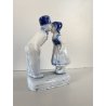 STATUINA PORCELLANA BIANCA BLU Delft HOLLAND GIOVANE COPPIA BACIO KISS VINTAGE