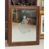 ANTICO SPECCHIO DECORO con DAMA SABBIATO CORNICE LEGNO LIBERTY 37,5 x 48 cm '900