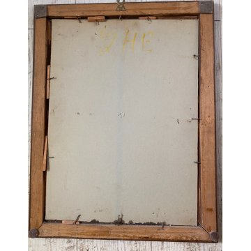 ANTICO SPECCHIO DECORO con DAMA SABBIATO CORNICE LEGNO LIBERTY 37,5 x 48 cm '900