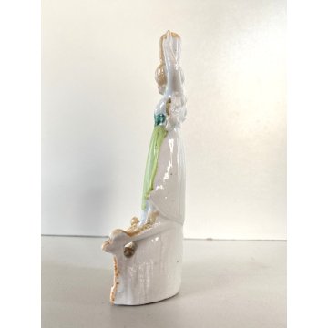 FIGURA STATUINA PORCELLANA DIPINTA POLICROMIA FANCIULLA ANFORA ACQUA CESTO '900