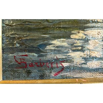 ANTICO QUADRO OLIO G. Barberis VEDUTA EREMO S. Caterina del Sasso LAGO MAGGIORE