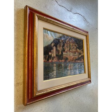 ANTICO QUADRO OLIO G. Barberis VEDUTA EREMO S. Caterina del Sasso LAGO MAGGIORE