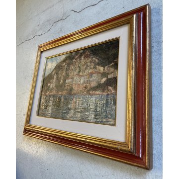 ANTICO QUADRO OLIO G. Barberis VEDUTA EREMO S. Caterina del Sasso LAGO MAGGIORE