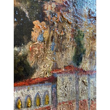 ANTICO QUADRO OLIO G. Barberis VEDUTA EREMO S. Caterina del Sasso LAGO MAGGIORE