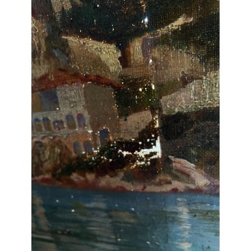 ANTICO QUADRO OLIO G. Barberis VEDUTA EREMO S. Caterina del Sasso LAGO MAGGIORE