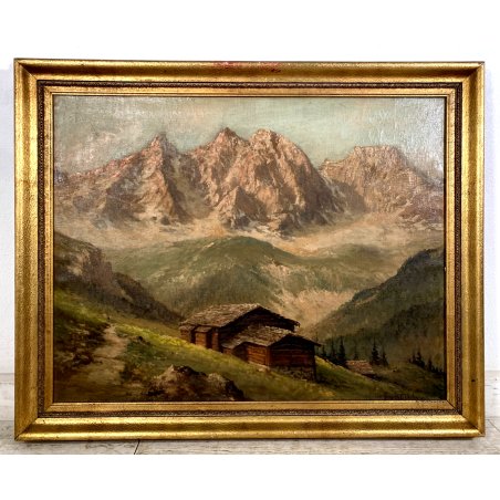 GRANDE ANTICO DIPINTO OLIO F. Attolini "Val Bregalia Ceresole" PAESAGGIO MONTANO
