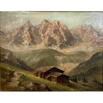 GRANDE ANTICO DIPINTO OLIO F. Attolini "Val Bregalia Ceresole" PAESAGGIO MONTANO