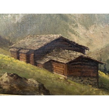 GRANDE ANTICO DIPINTO OLIO F. Attolini "Val Bregalia Ceresole" PAESAGGIO MONTANO
