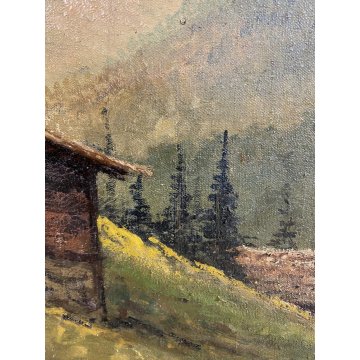 GRANDE ANTICO DIPINTO OLIO F. Attolini "Val Bregalia Ceresole" PAESAGGIO MONTANO