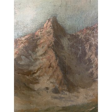 GRANDE ANTICO DIPINTO OLIO F. Attolini "Val Bregalia Ceresole" PAESAGGIO MONTANO