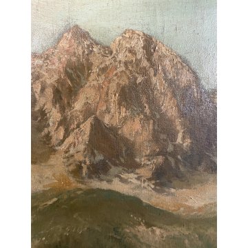 GRANDE ANTICO DIPINTO OLIO F. Attolini "Val Bregalia Ceresole" PAESAGGIO MONTANO