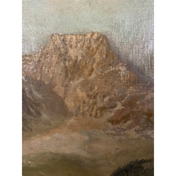 GRANDE ANTICO DIPINTO OLIO F. Attolini "Val Bregalia Ceresole" PAESAGGIO MONTANO