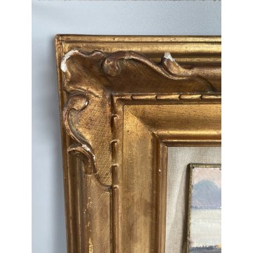 QUADRO DIPINTO OLIO TAVOLA "Natale Pollastrini" MARINA PAESAGGIO MOLO BARCHE 900