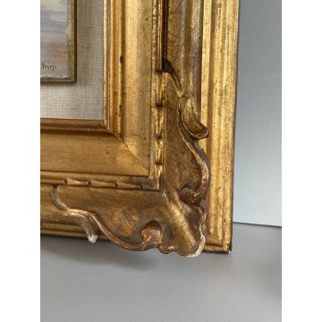 QUADRO DIPINTO OLIO TAVOLA "Natale Pollastrini" MARINA PAESAGGIO MOLO BARCHE 900