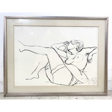 LITOGRAFIA CARTA su TELA Renato Guttuso NUDO FEMMINILE DONNA DISTESA DEDICA