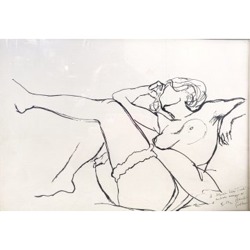 LITOGRAFIA CARTA su TELA Renato Guttuso NUDO FEMMINILE DONNA DISTESA DEDICA