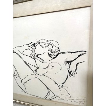 LITOGRAFIA CARTA su TELA Renato Guttuso NUDO FEMMINILE DONNA DISTESA DEDICA