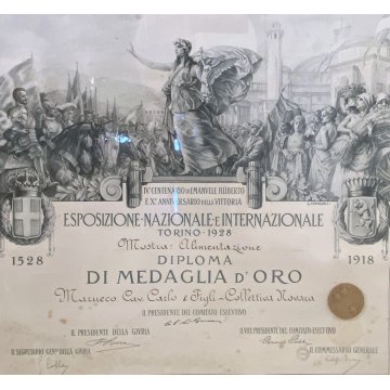 QUADRO DIPLOMA MEDAGLIA D'ORO ESPOSIZIONE NAZIONALE e INTERNAZIONALE Torino 1928