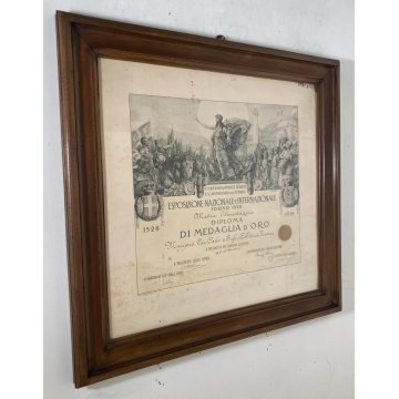 QUADRO DIPLOMA MEDAGLIA D'ORO ESPOSIZIONE NAZIONALE e INTERNAZIONALE Torino 1928