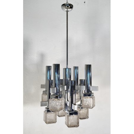 LAMPADARIO DESIGN Gaetano Sciolari VETRO FERRO LAMPADA SOFFITTO ANNI 70 VINTAGE