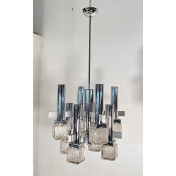 LAMPADARIO DESIGN Gaetano Sciolari VETRO FERRO LAMPADA SOFFITTO ANNI 70 VINTAGE