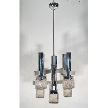 LAMPADARIO DESIGN Gaetano Sciolari VETRO FERRO LAMPADA SOFFITTO ANNI 70 VINTAGE