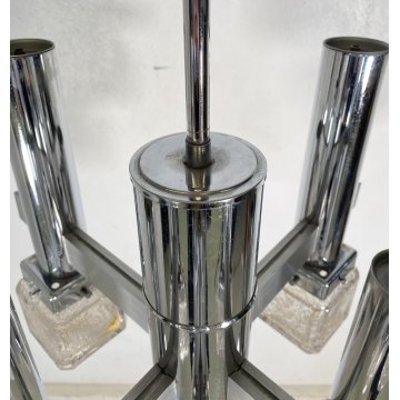 LAMPADARIO DESIGN Gaetano Sciolari VETRO FERRO LAMPADA SOFFITTO ANNI 70 VINTAGE