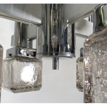 LAMPADARIO DESIGN Gaetano Sciolari VETRO FERRO LAMPADA SOFFITTO ANNI 70 VINTAGE