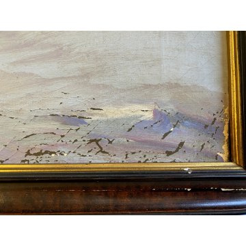 ANTICO GRANDE DIPINTO OLIO VOLPE GHIANDAIA PAESAGGIO INVERNALE NEVE 150x110 cm