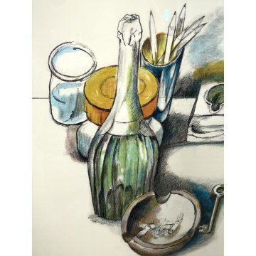 LITOGRAFIA Renato Guttuso P.A. FIRMATA a MATITA NATURA MORTA OGGETTI SUL TAVOLO