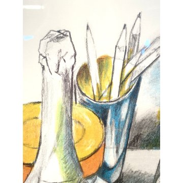 LITOGRAFIA Renato Guttuso P.A. FIRMATA a MATITA NATURA MORTA OGGETTI SUL TAVOLO