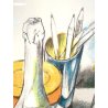 LITOGRAFIA Renato Guttuso P.A. FIRMATA a MATITA NATURA MORTA OGGETTI SUL TAVOLO
