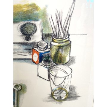 LITOGRAFIA Renato Guttuso P.A. FIRMATA a MATITA NATURA MORTA OGGETTI SUL TAVOLO