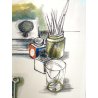 LITOGRAFIA Renato Guttuso P.A. FIRMATA a MATITA NATURA MORTA OGGETTI SUL TAVOLO