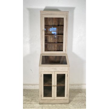 ANTICA CREDENZA VETRINA PRIMI 900 LEGNO DIPINTO DISPENSA LIBRERIA CRISTALLERIA
